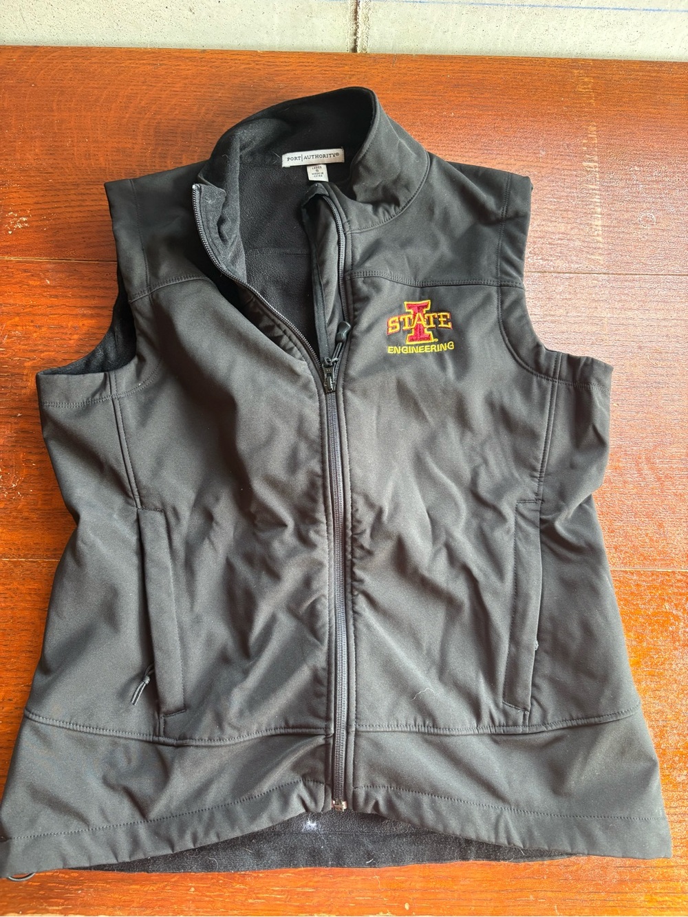 Port Authority Black Softshell Vest with Gold & Red Embroidery